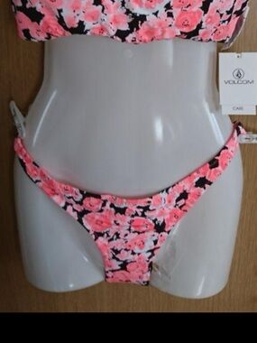 Volcom Black and Neon Pink Floral Bikini